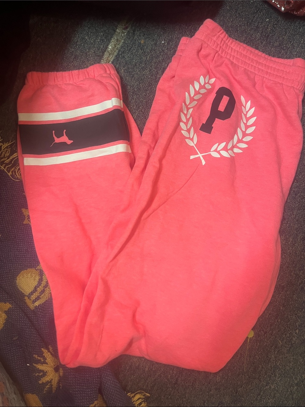 2014 Victoria's Secret Pink Logo Sweatpants with Navy Stripe M